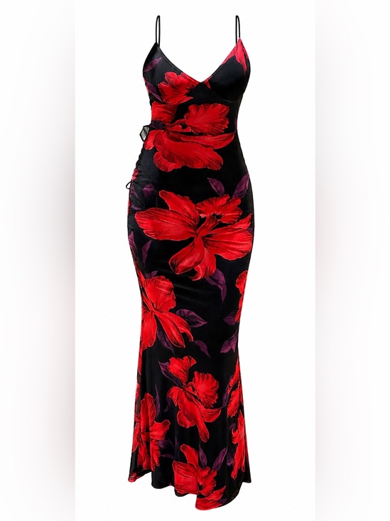 Windsor Dresses & Skirts - Windsor Black Dress with Red and Purple Floral Pattern